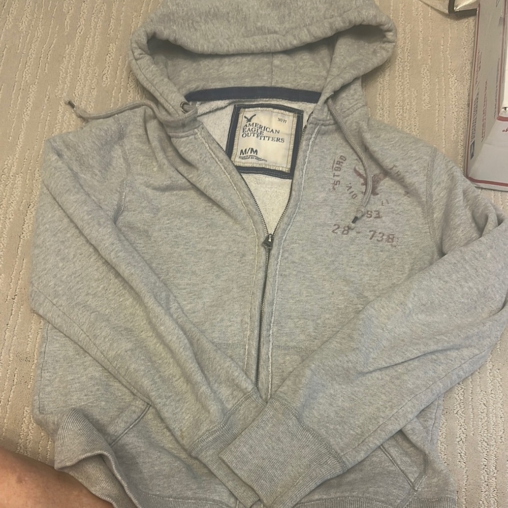 American Eagle Outfitters Heather Gray Zip-Up Hoodie